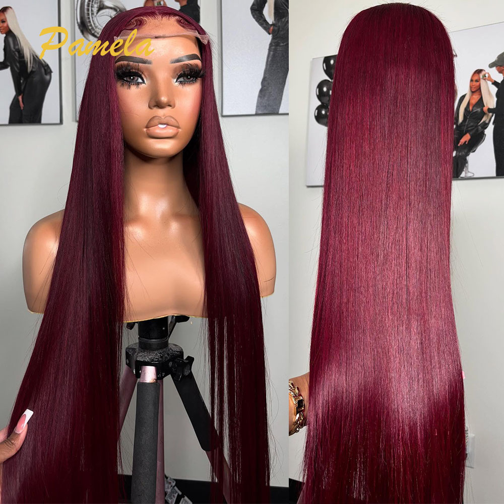 Lace Front Wigs - Süper Çift Çekilmiş Bordo Renkli Tutkalsız